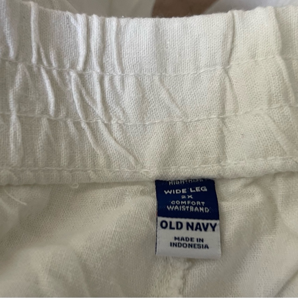 Old Navy White Wide Leg Linen-Blend Pants with Tie Waist - Picture 3 of 3